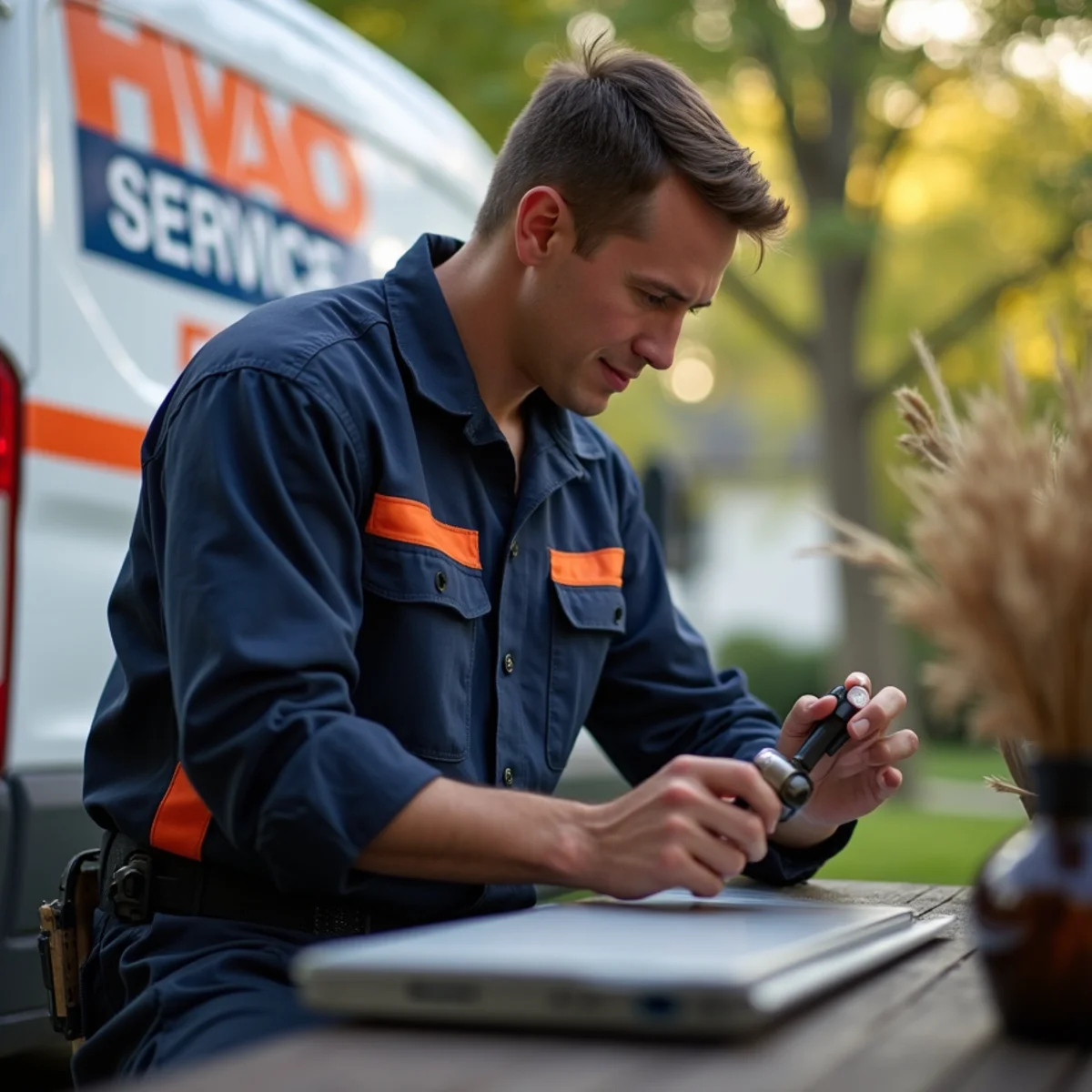 Technician diagnosing a minor AC issue before it worsens
