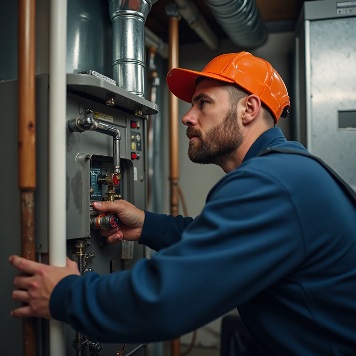 P&Y technician diagnosing a furnace blowing cold air in a Gaithersburg MD home