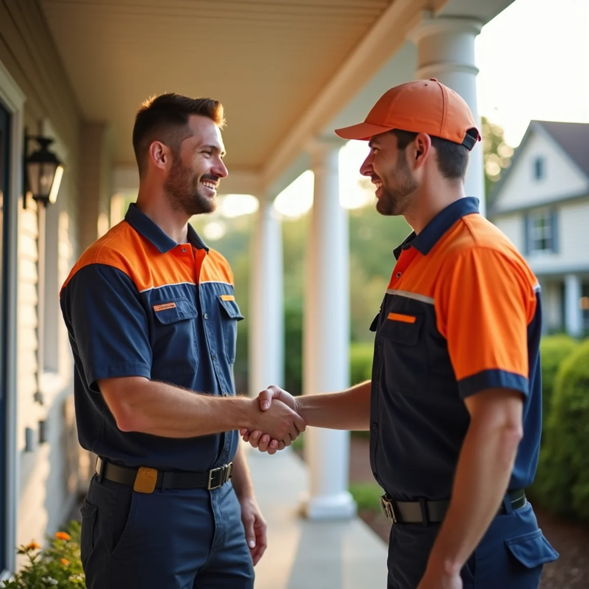 Happy P&Y Heating and Cooling customer with a technician in Gaithersburg, MD